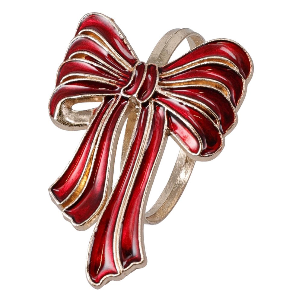 Set 4 portatovaglioli a fiocco in metallo oro e rosso 5x5 cm – 1 set, design assortito 4