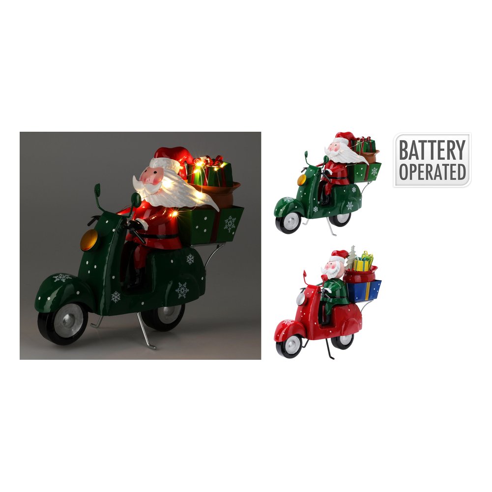 Babbo Natale in scooter luminoso in metallo con 20 LED 25,5 cm – 1 pezzo, colore assortito 1