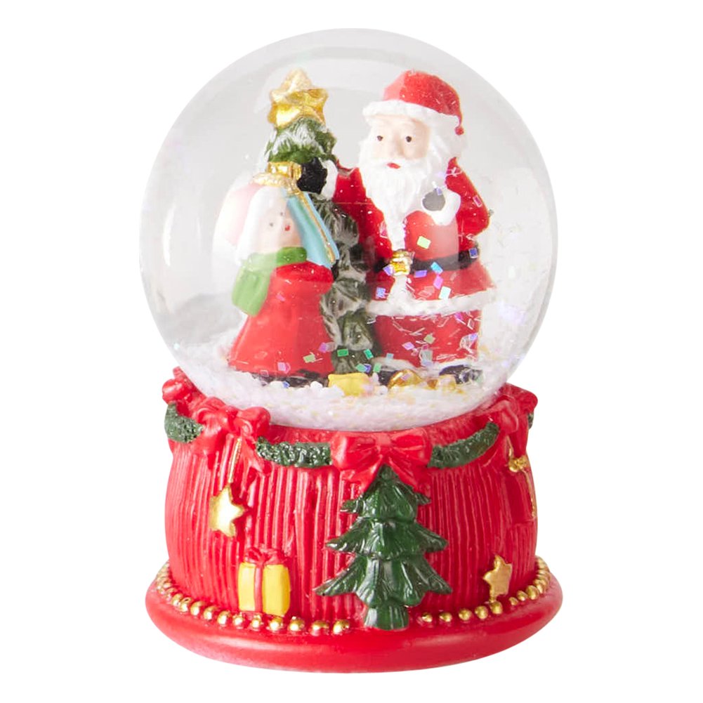 Mini boule de neige con base rossa in resina e vetro 6,5 cm – 1 pezzo, soggetto assortito 1