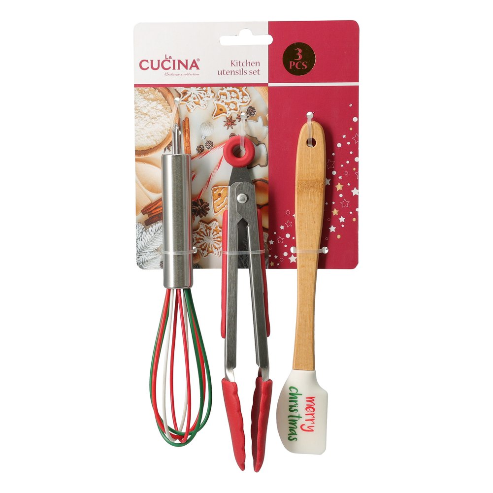 Set 3 utensili natalizi da cucina: frusta, pinza e spatola 1