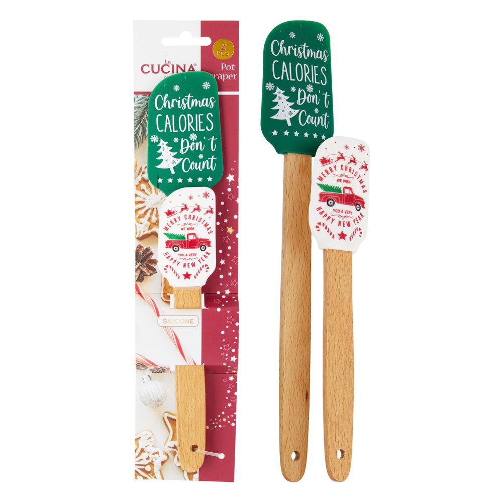 Set 2 spatole natalizie in silicone con manico in legno 1