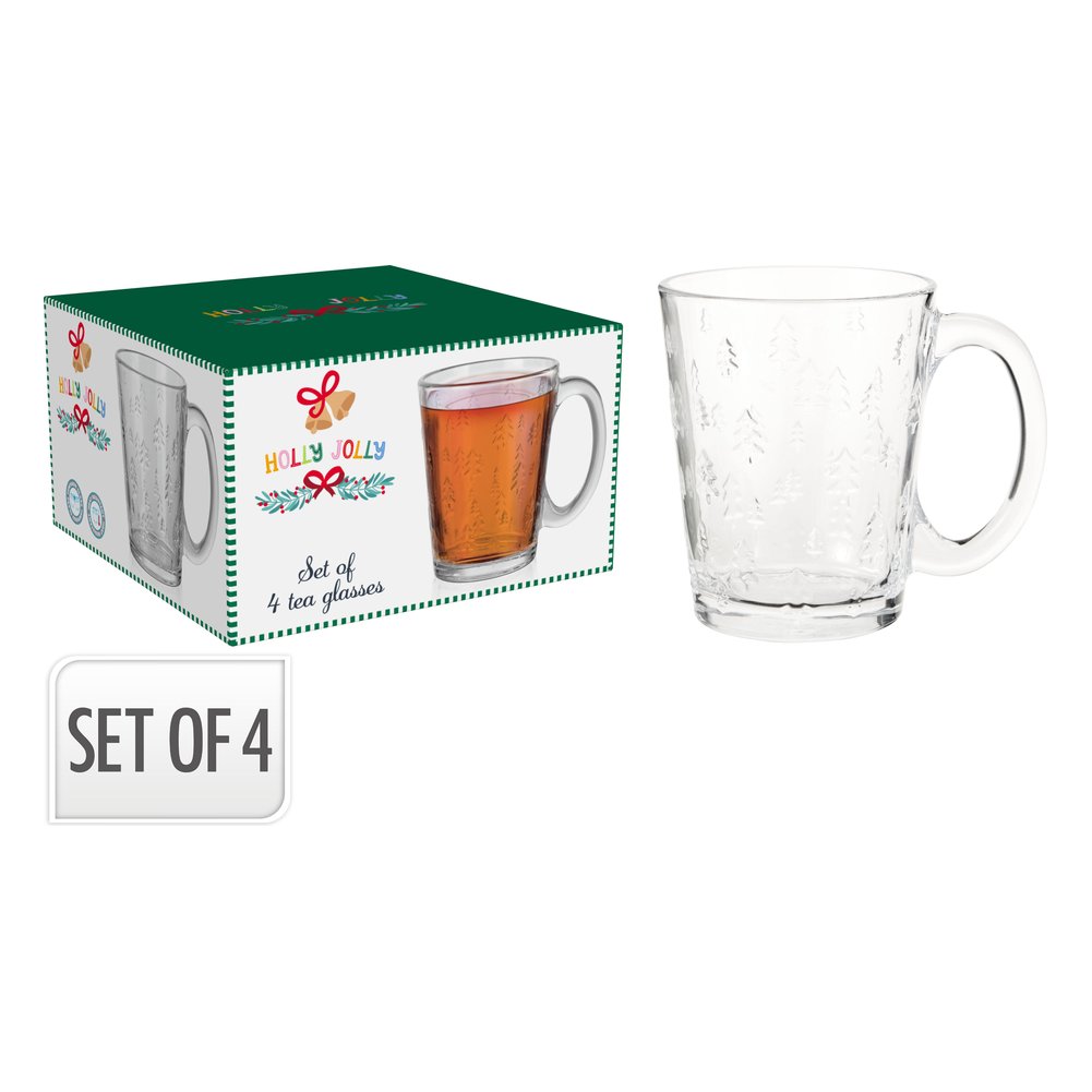 Set 4 tazze da tè in vetro temperato con alberi in rilievo 300 ml 1