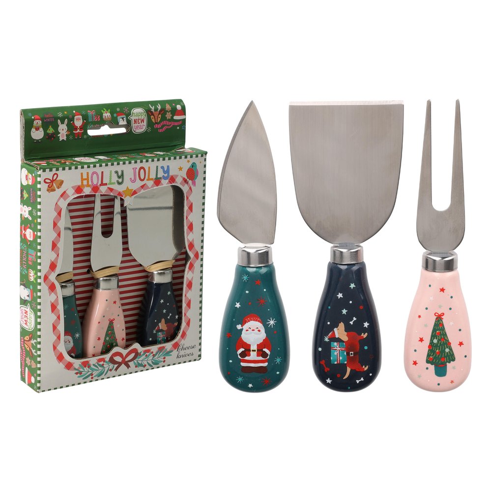 Set 3 coltelli da formaggio natalizi con manico in ceramica 1