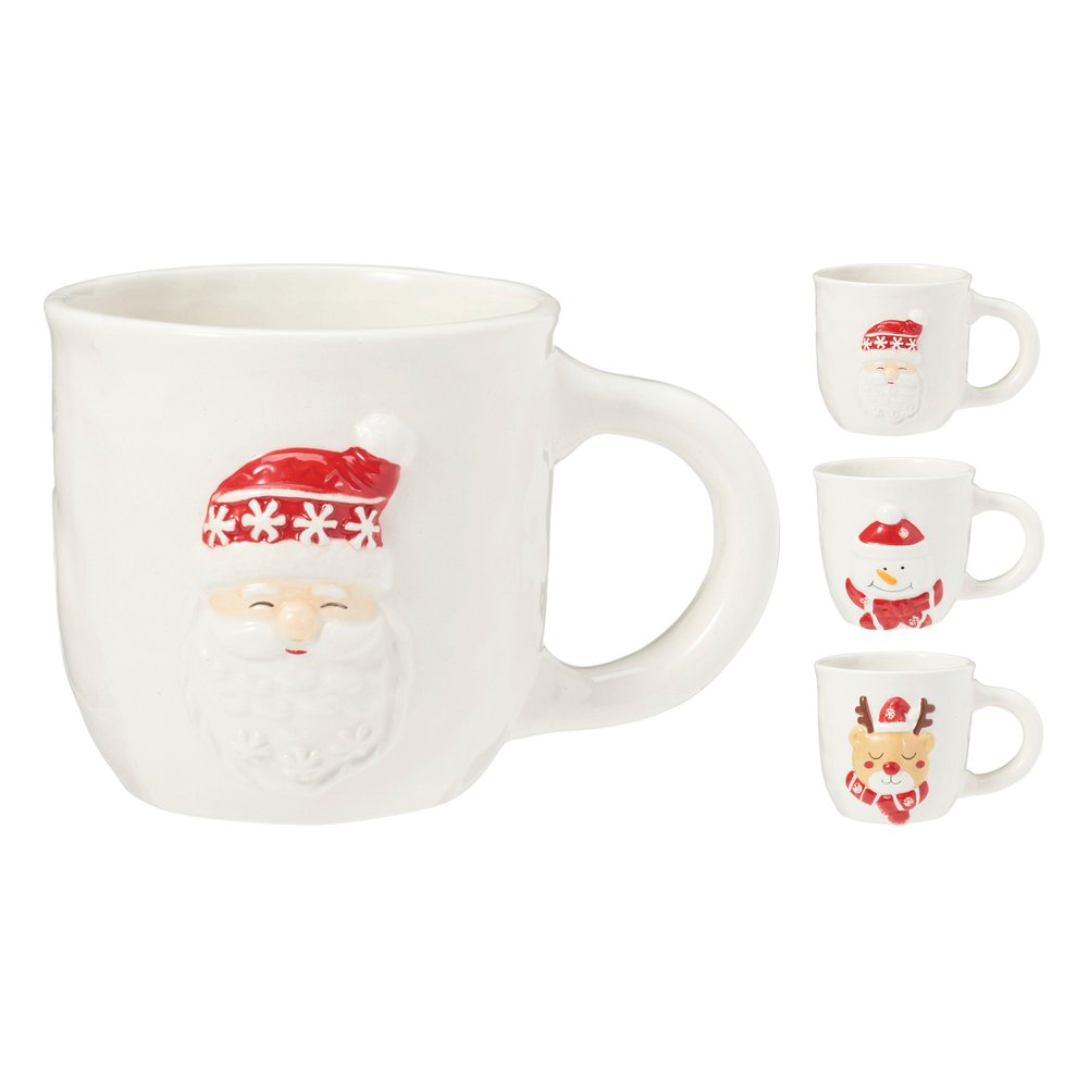 Tazza mug natalizia in dolomite bianca con soggetto in rilievo 500 ml – 1 pezzo, soggetto assortito 1