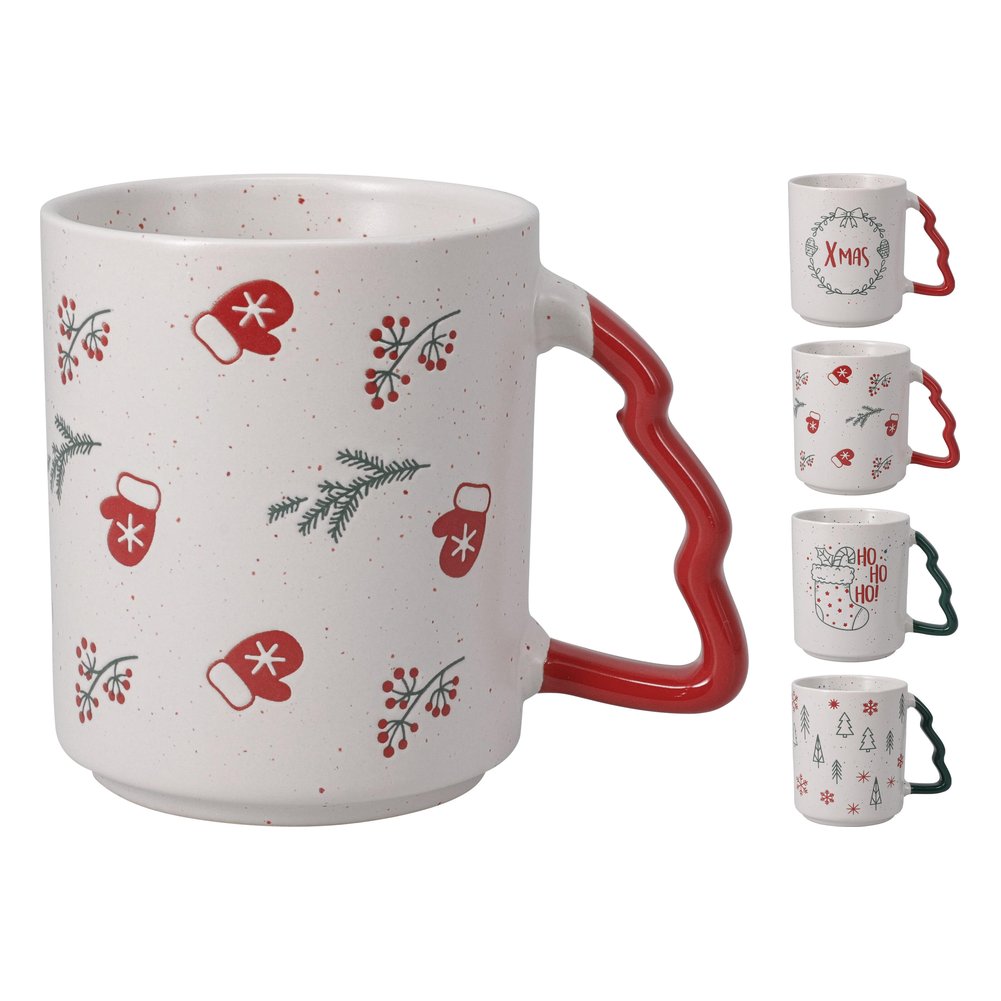 Tazza mug natalizia in gres con manico ad albero 450 ml – 1 pezzo, design assortito 1