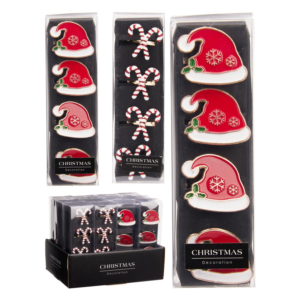 Set 4 portatovaglioli natalizi in zinco – 1 set, modello assortito (cappelli di Babbo Natale o bastoncini) 1