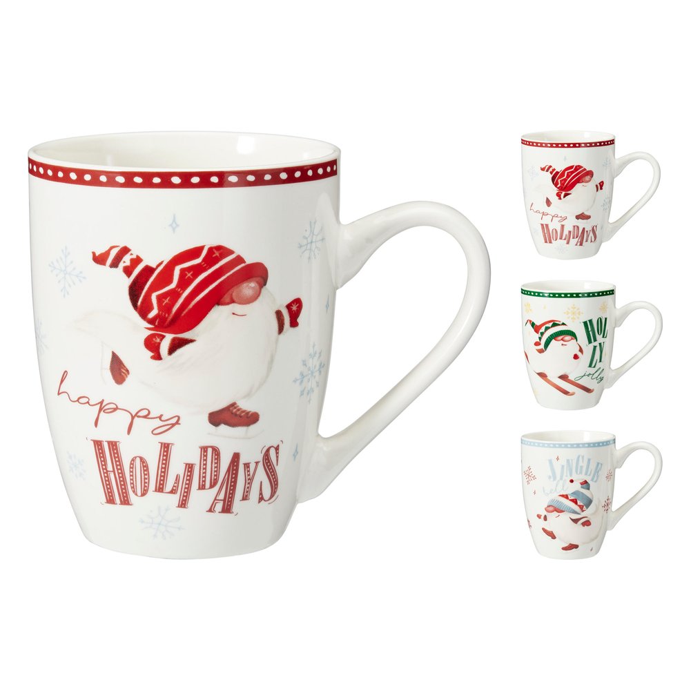 Tazza mug natalizia in porcellana new bone con gnomo 340 ml – 1 pezzo, design assortito 1