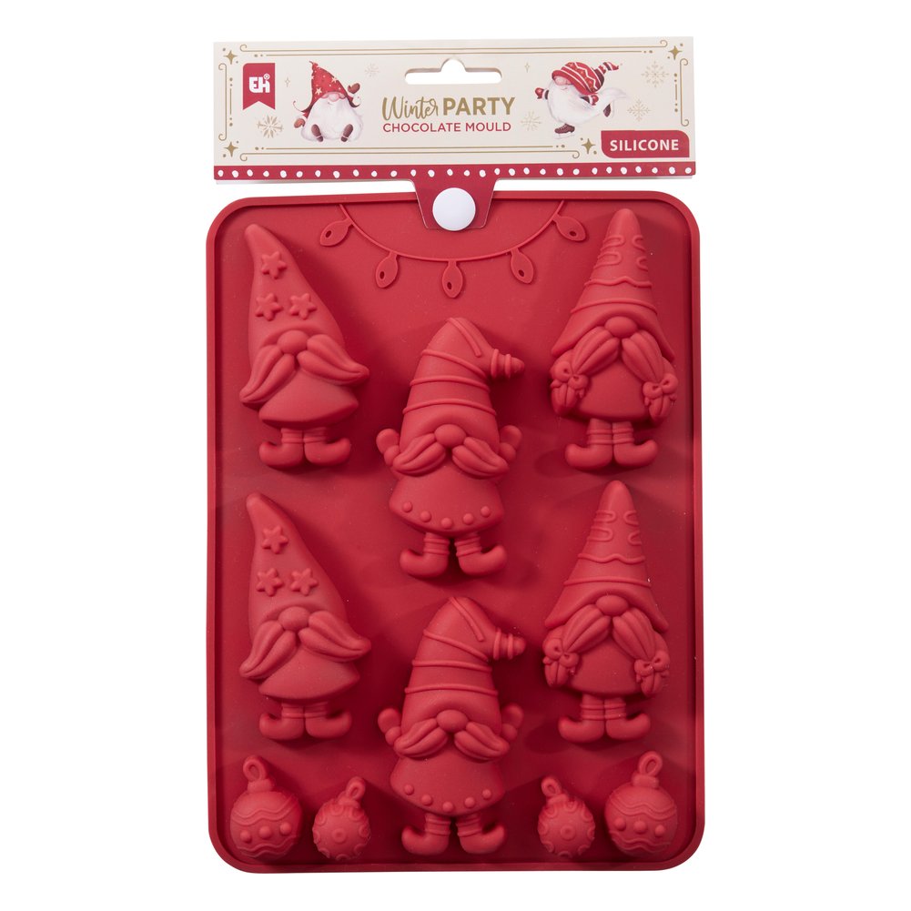 Stampo in silicone per cioccolatini a forma di gnomi natalizi 25,5x15,5 cm 1