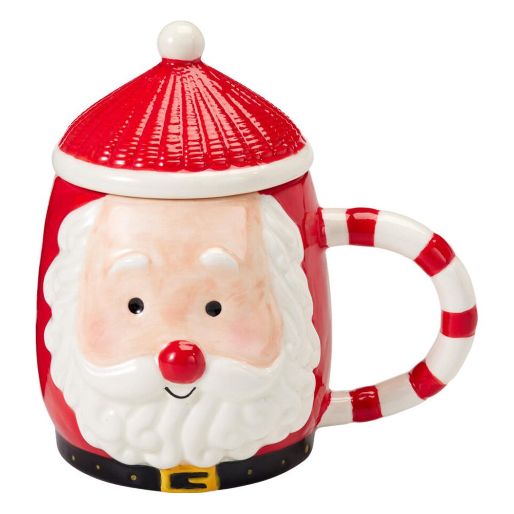 Tazza mug natalizia con coperchio a cappello in ceramica 370 ml – foto 2: soggetto Babbo Natale