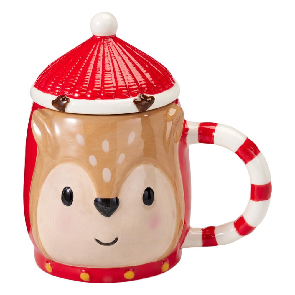 Tazza mug natalizia con coperchio a cappello in ceramica 370 ml – 1 pezzo, soggetto assortito 3