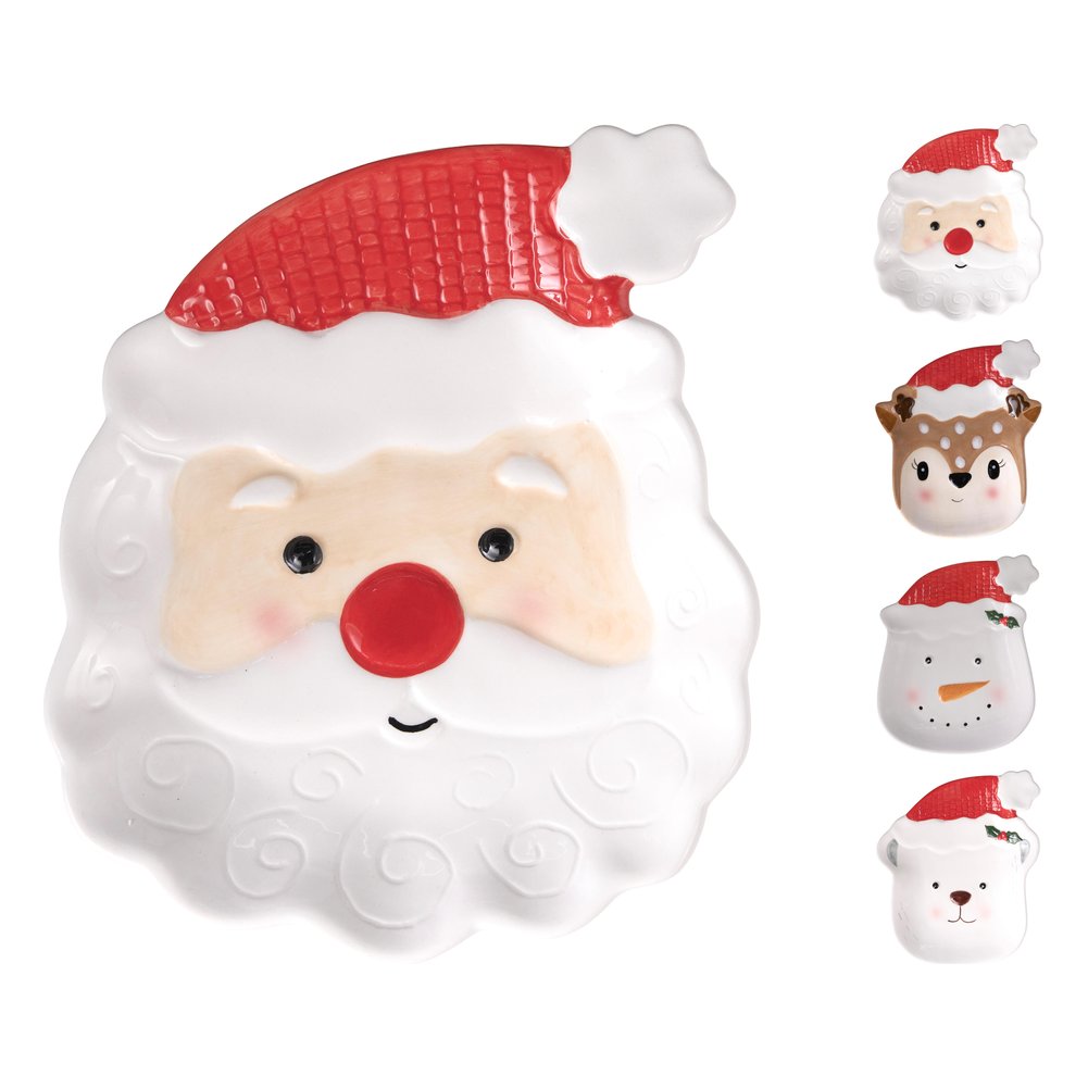 Piatto natalizio in ceramica a forma di personaggio 18,5x16 cm – 1 pezzo, soggetto assortito 1