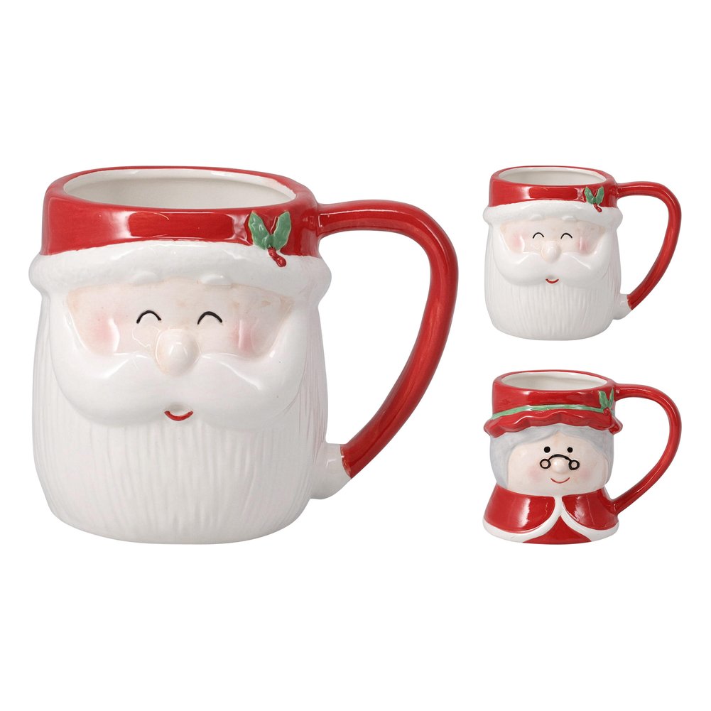 Tazza mug in ceramica viso di Babbo Natale o Mamma Natale 440 ml – 1 pezzo, soggetto assortito 1