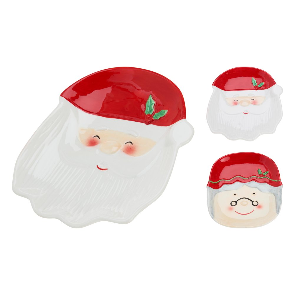 Piatto in ceramica viso di Babbo Natale o Mamma Natale 21 cm – 1 pezzo, soggetto assortito 1