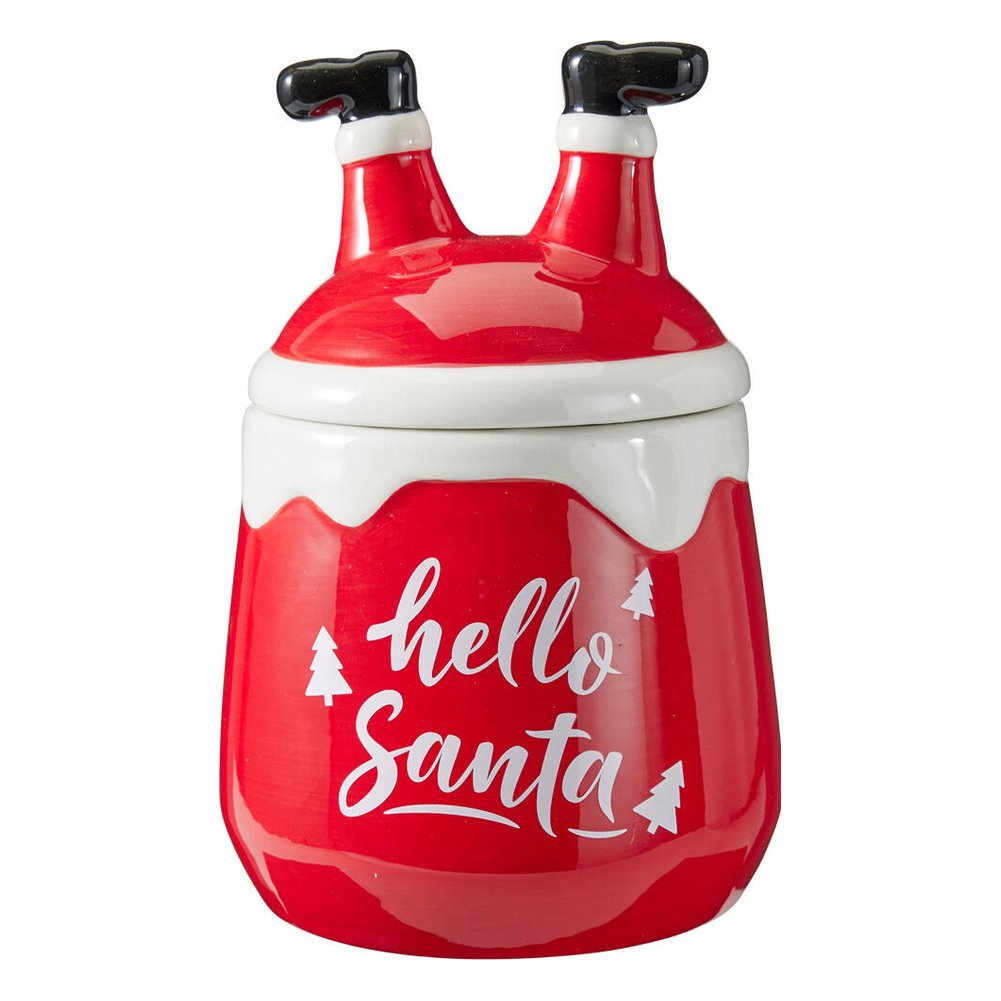 Barattolo biscottiera in ceramica con gambe di Babbo Natale 20 cm – 1 pezzo, scritta assortita 2