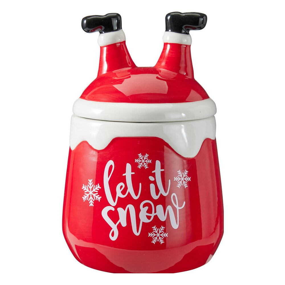 Barattolo biscottiera in ceramica con gambe di Babbo Natale 20 cm – 1 pezzo, scritta assortita 4