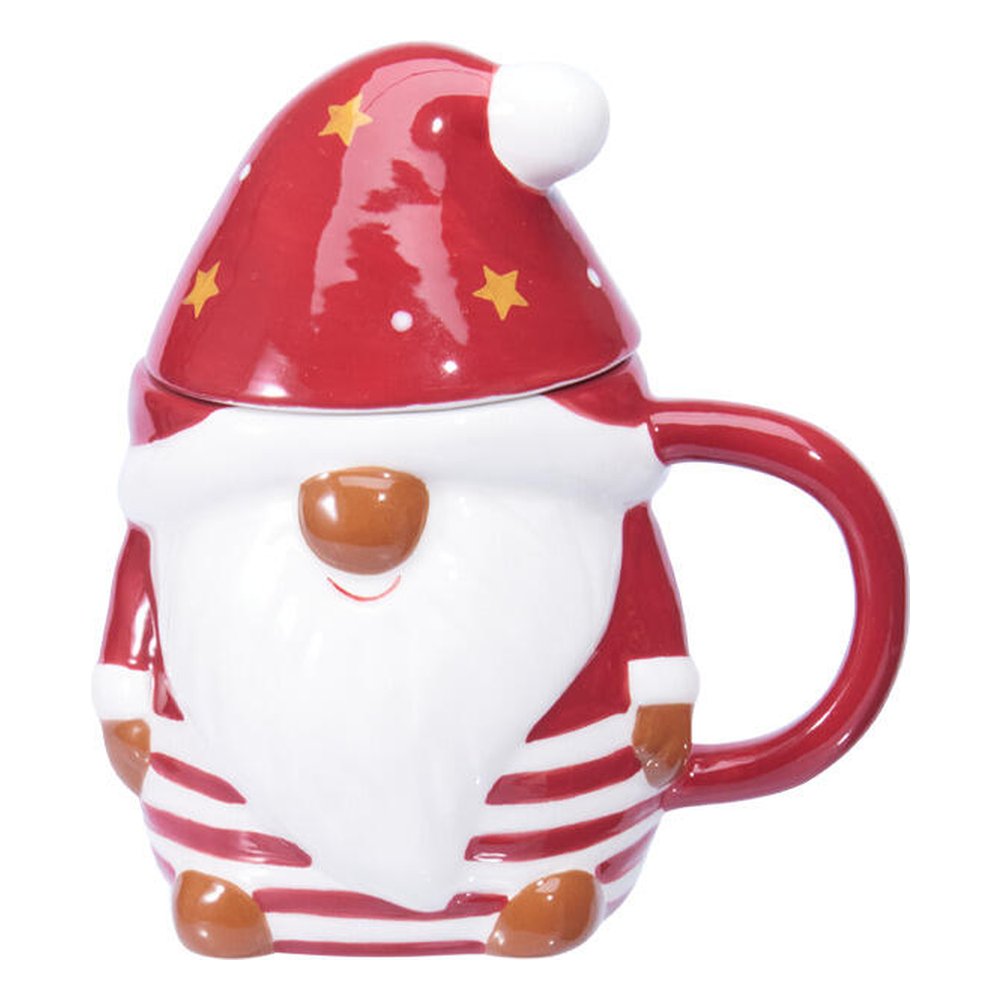 Tazza mug natalizia a forma di gnomo con coperchio in ceramica 440 ml – 1 pezzo, colore assortito 2