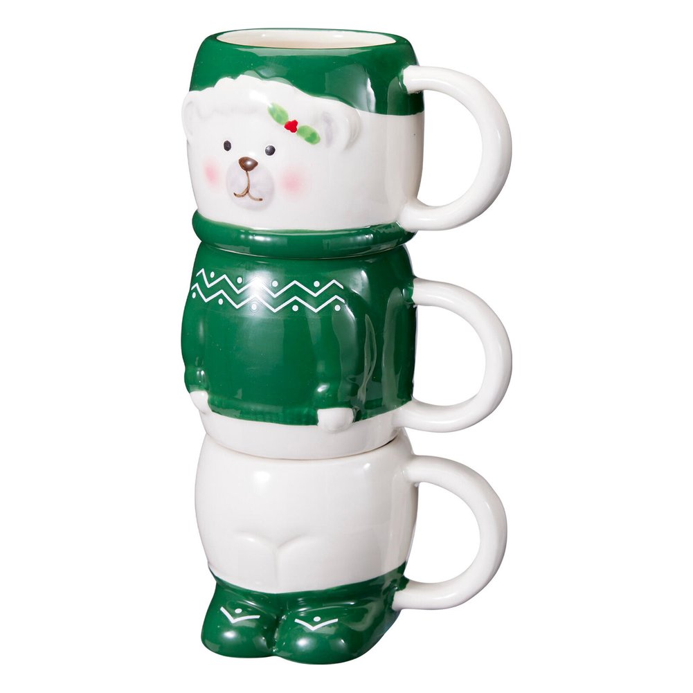 Set 3 tazzine espresso impilabili in ceramica a forma di personaggio natalizio 90 ml – 1 set, soggetto assortito 5
