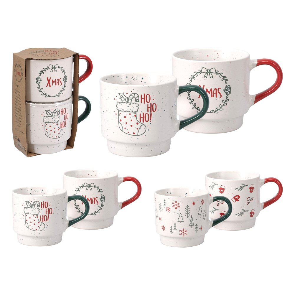 Set 2 tazze mug natalizie impilabili in gres 350 ml – 1 set, modello assortito 1