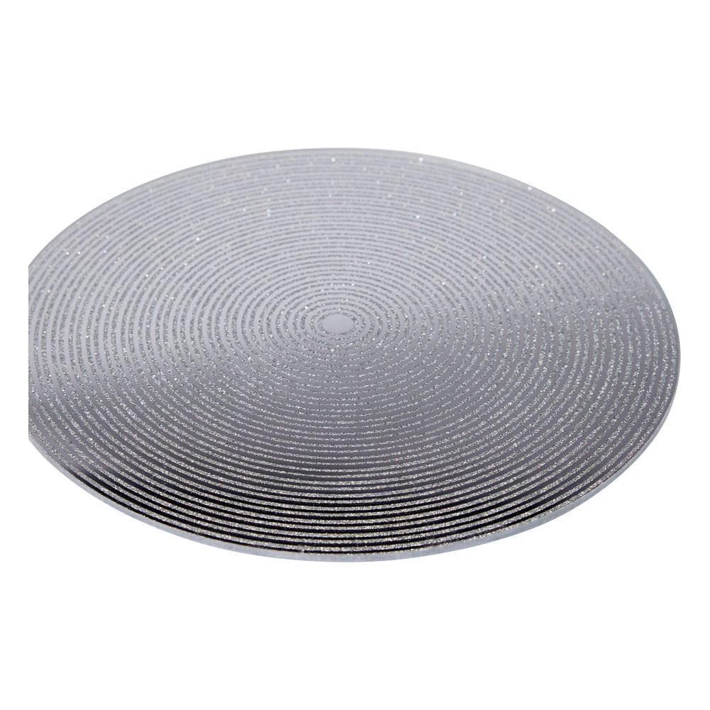 Piatto sottocandela in vetro a specchio argento glitter Ø 20 cm 1