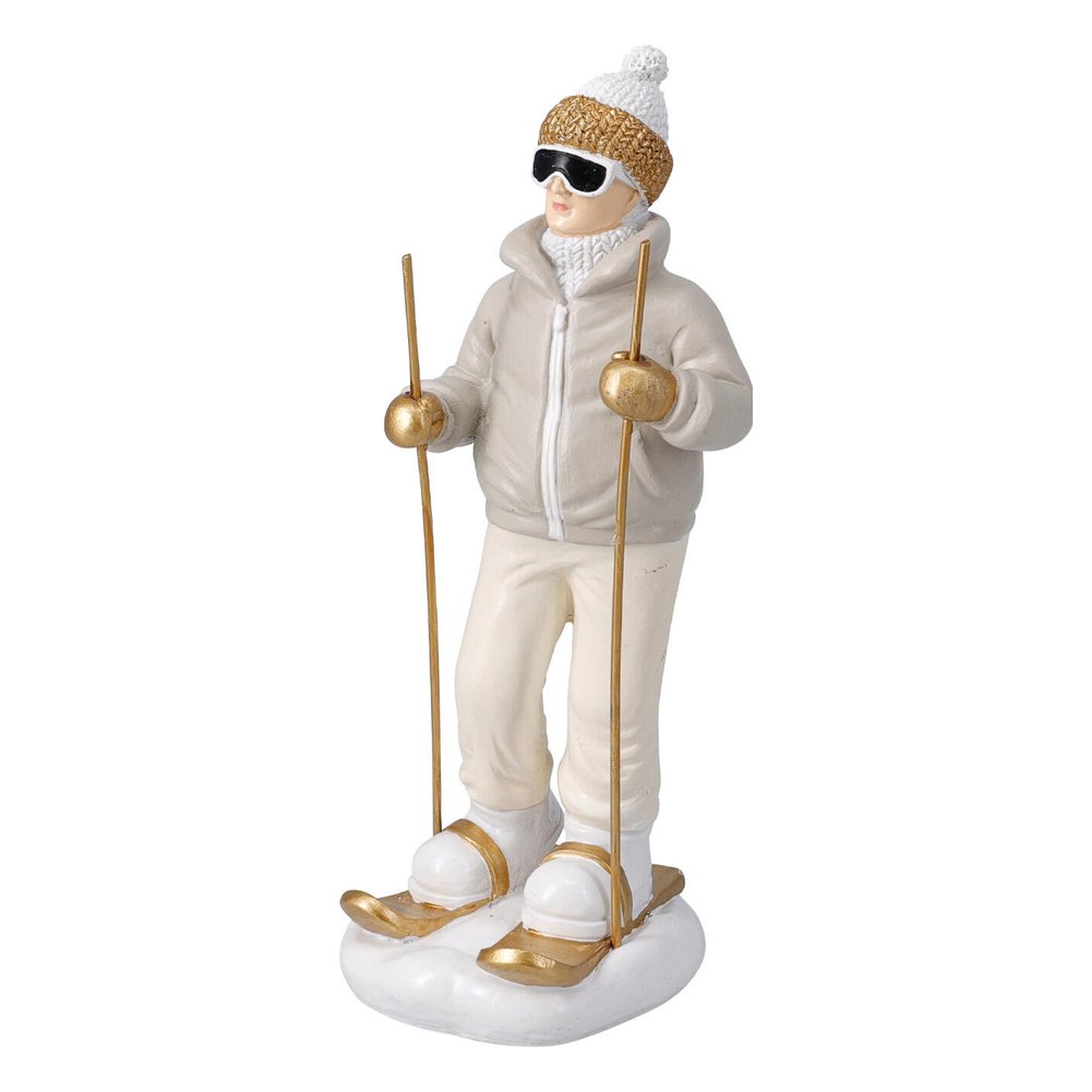 Statuina bambino sciatore con sci e racchette in resina bianco e oro 20 cm – 1 pezzo, soggetto assortito 2