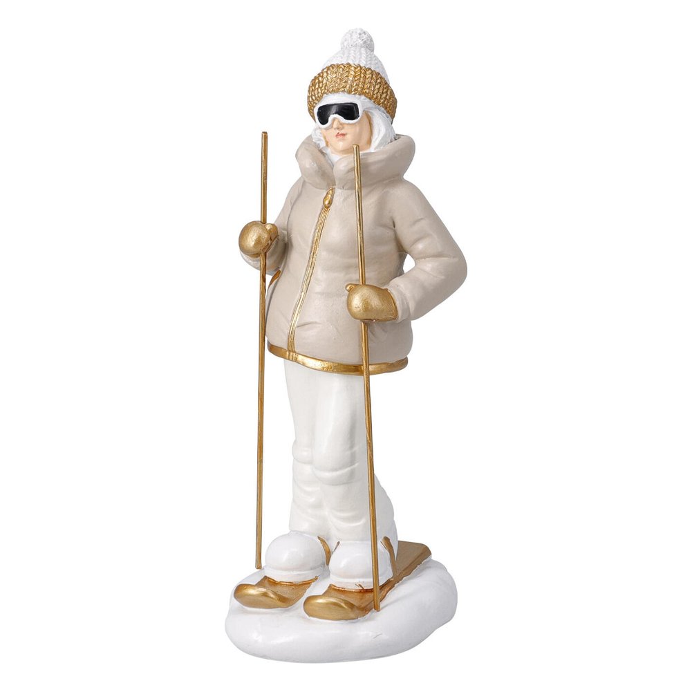 Statuina bambino sciatore con sci e racchette in resina bianco e oro 20 cm – 1 pezzo, soggetto assortito 3