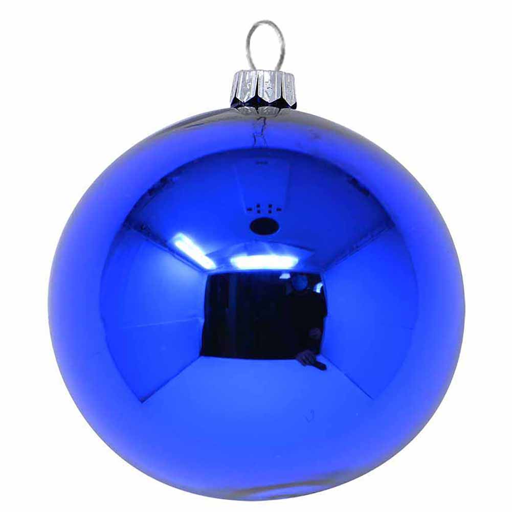 Confezione di 4 palline di Natale in vetro blu America lucido 10cm 2