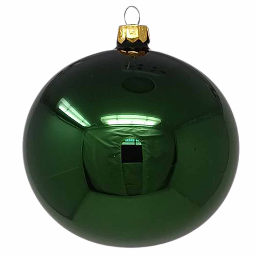 Confezione di 4 palline di Natale in vetro verde bosco lucido 10cm 2