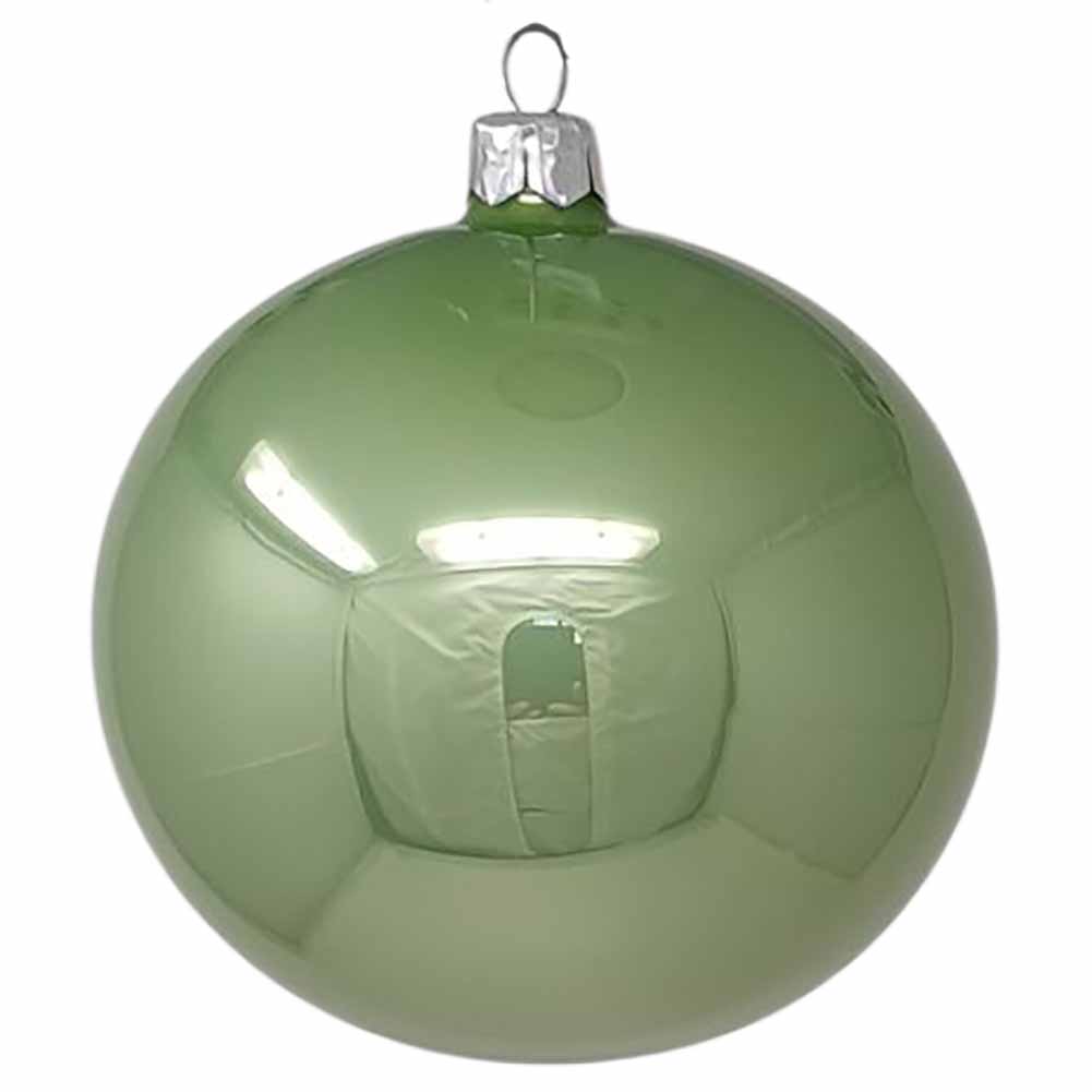 Confezione di 4 palline di Natale in vetro verde vischio smaltato 10cm 2