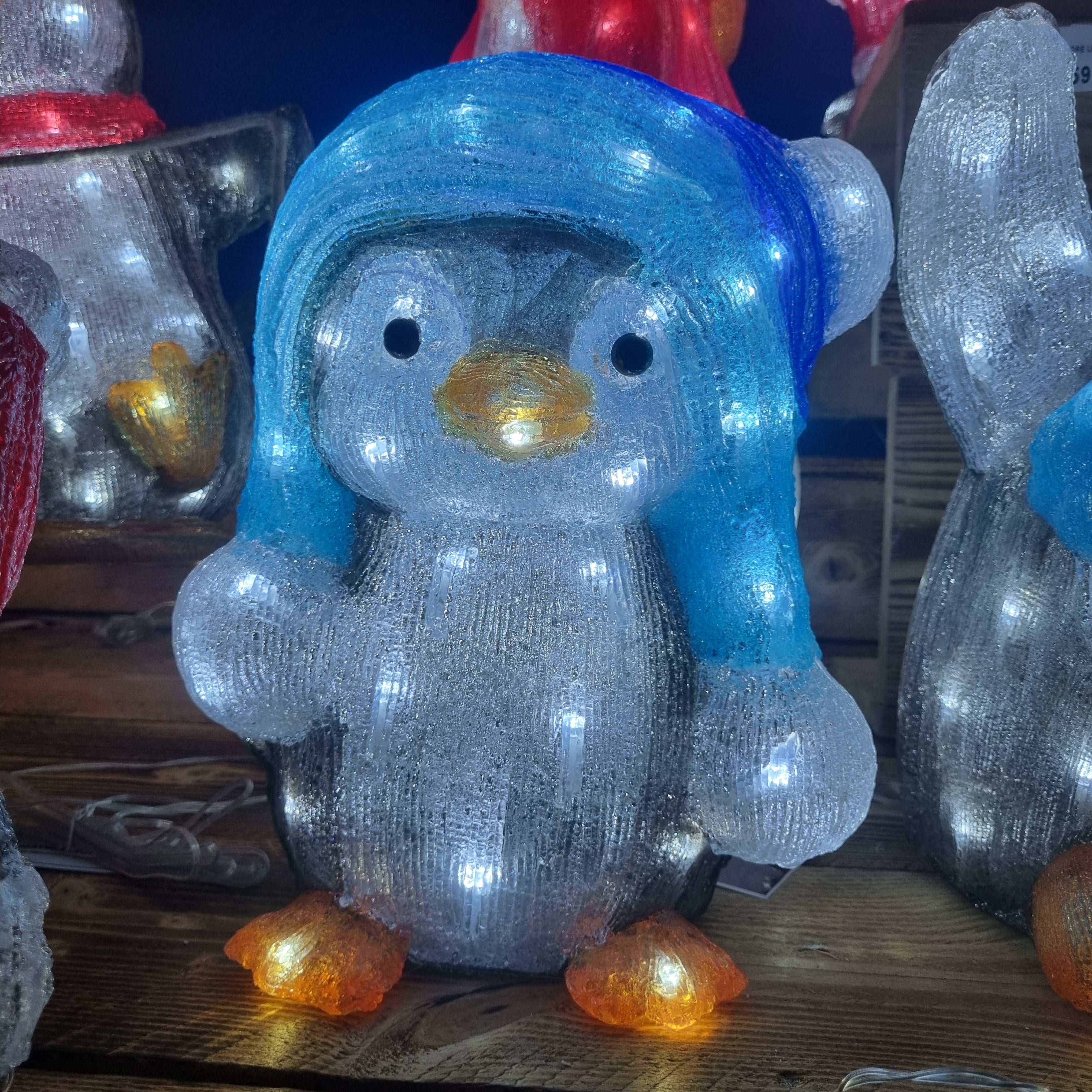 Figura luminosa Pinguino con cappello blu 60 led bianco ghiaccio 33cm 3