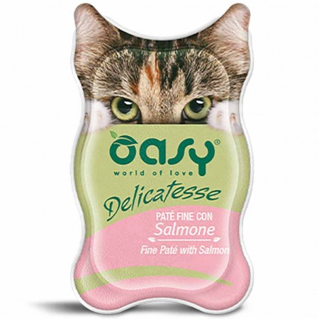 Alimento gatto Oasy Delicatesse Pat&eacute; fine con Salmone 85g