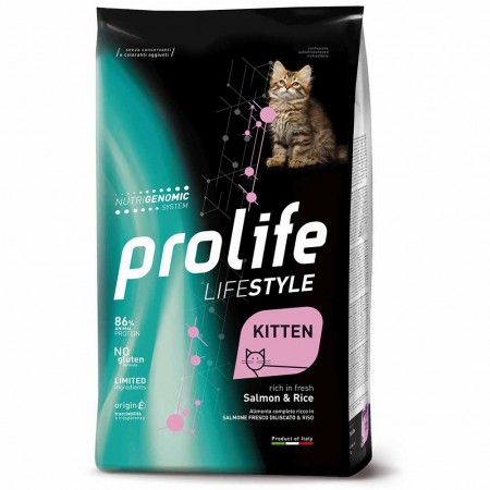 Alimento gatto secco Prolife Life Style Kitten salmone e riso 400g