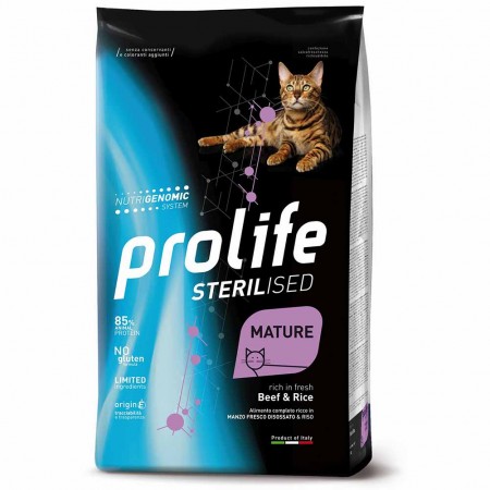 Alimento gatto secco Prolife Sterilised Mature Manzo e riso 1,5kg