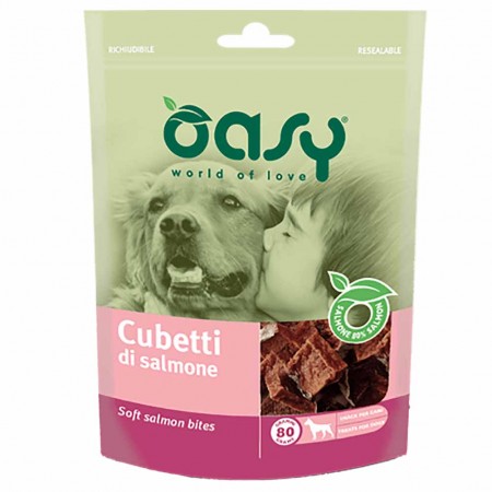 Alimento cane Snack Oasy Cubetti di salmone 80g