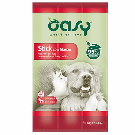 Alimento cane Snack Oasy Stick con Manzo 3x12g