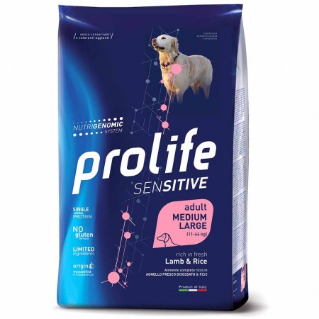 Alimento cane secco Prolife Sensitive Adult Medium Large agnello e riso 2,5Kg