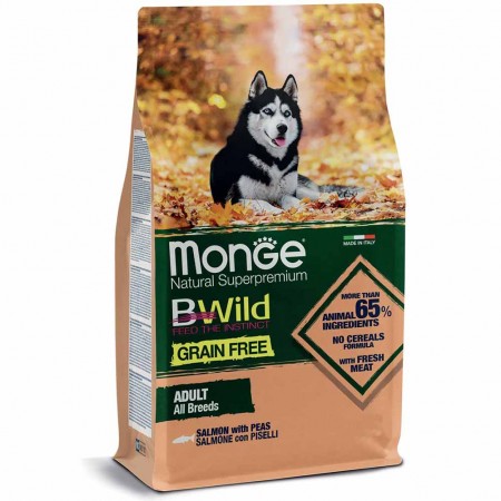 Alimento cane Monge BWild All Breeds Adult Salmone con piselli 12kg