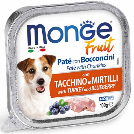 Alimento cane Monge Fruit Tacchino e Mirtilli 100g