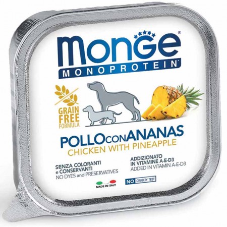 Alimento cane Monge monoprotein pollo con ananas 150g