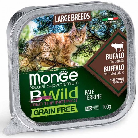 Alimento gatto Monge BWild cat taglia grande grain free bufalo con ortaggi 100g