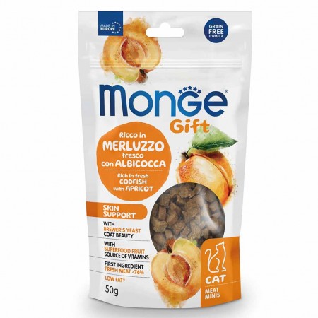 Alimento gatto Monge Gift cat Meat Minis skin support merluzzo e albicocca 50g