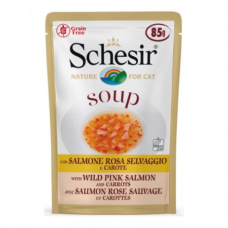 Alimento gatto Schesir cat Soup Salmone rosa 85g