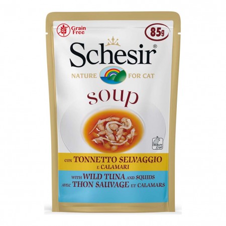 Alimento gatto Schesir cat Soup Tonnetto e calamari 85g