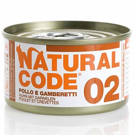 Alimento gatto umido Natural Code 02 Pollo e gamberetti 85g