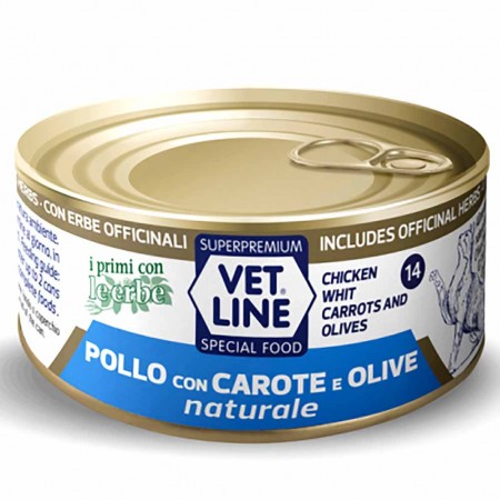 Alimento umido gatto adulto pollo con carote e olive naturale 70g Vet Line