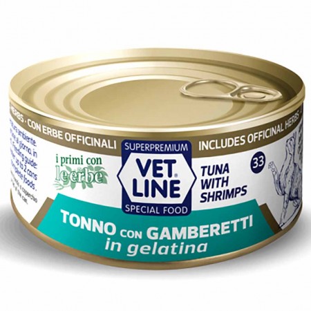 Alimento umido gatto adulto tonno con gamberetti in gelatina 70g Vet Line
