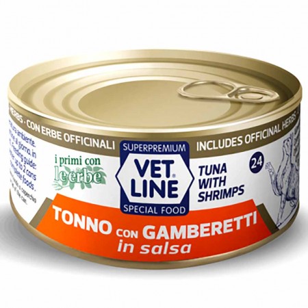 Alimento umido gatto adulto tonno con gamberetti in salsa 70g Vet Line