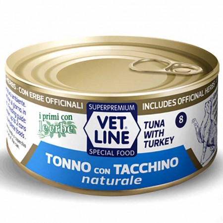 Alimento umido gatto adulto tonno con tacchino naturale 70g Vet Line