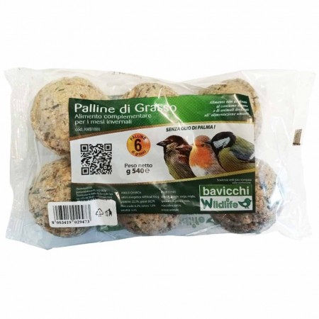 Palline di grasso alimento per uccelli selvatici Wildlife Confezione da 6 pezzi da 90g cad.
