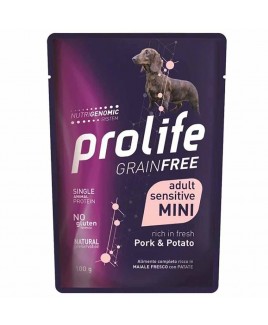 Alimento cane umido Prolife Grain Free Adult Mini maiale e patate 100g