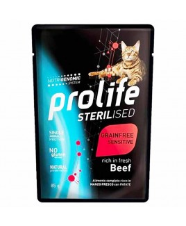 Alimento gatto umido Prolife Sterilised Grain Free Sensitive Adult Manzo 85g